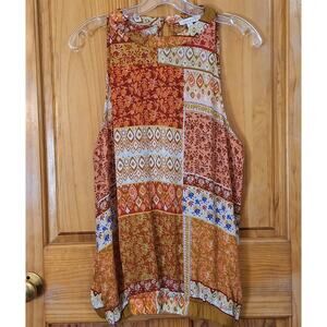 Alex & Lili Top Women Large Sleeveless Halter Bohemian Patchwork Floral Keyhole